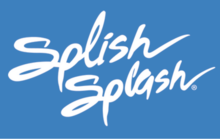 Splish Splash logo in white and blue